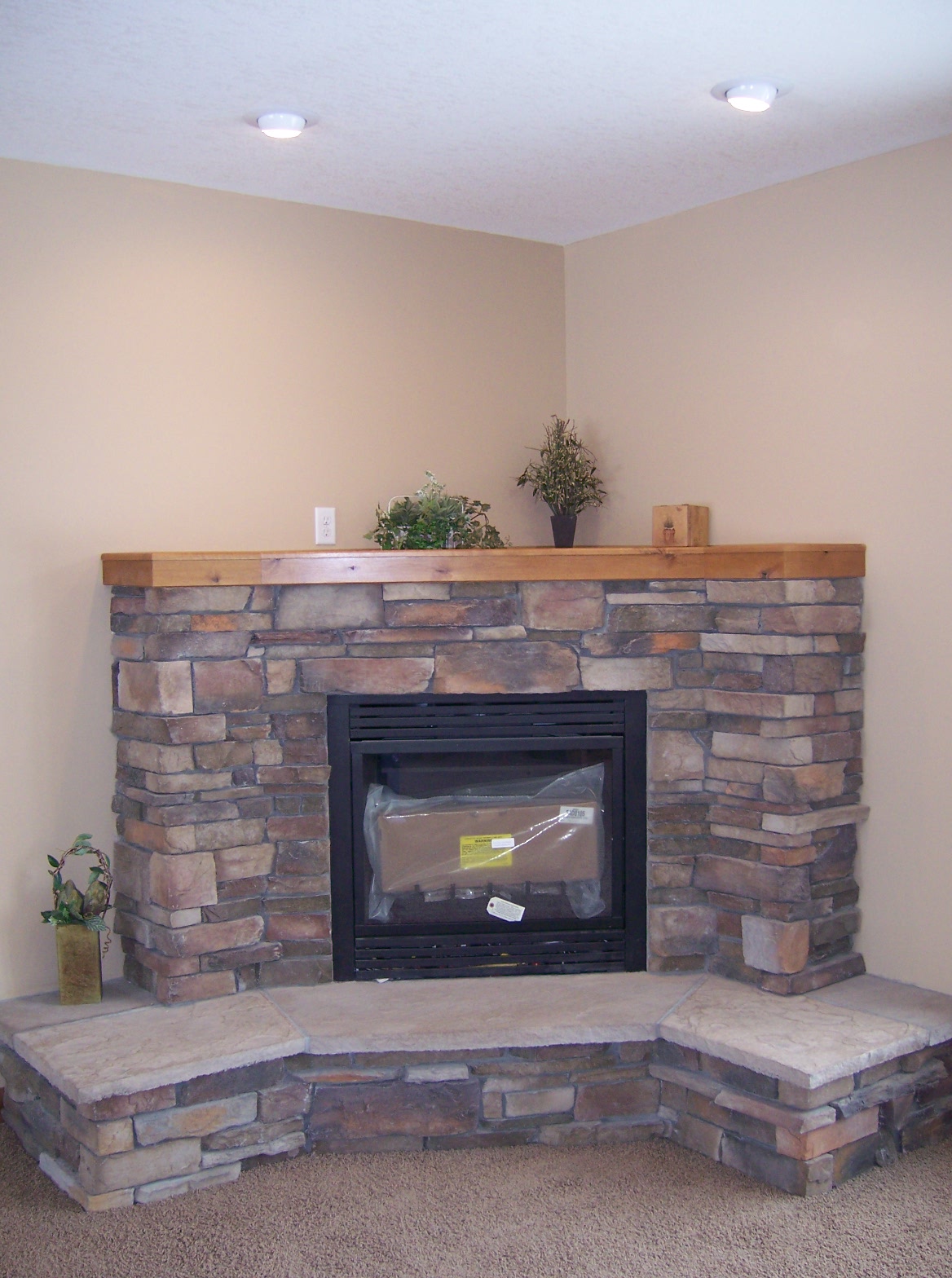 Gas Fireplace with Stone Mantel