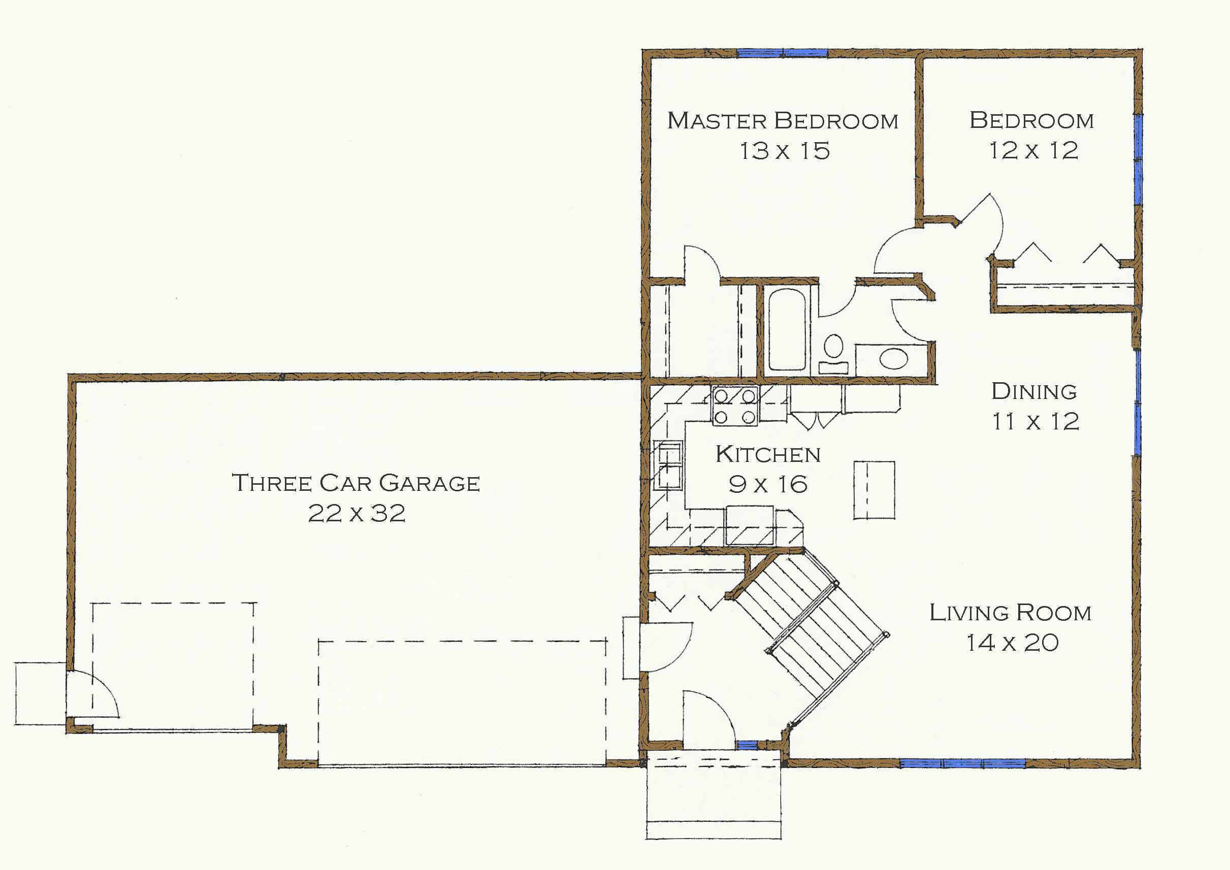 1112 SF Split House Plan